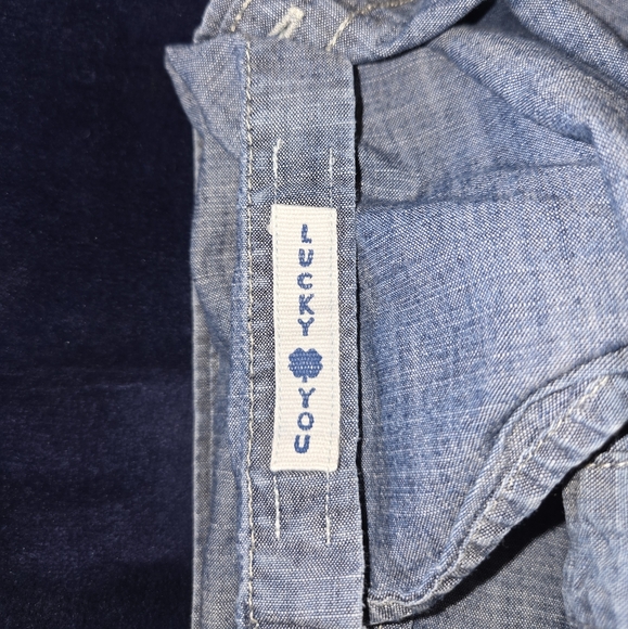 (L) Lucky chambray button up short sleeved top - Picture 6 of 6